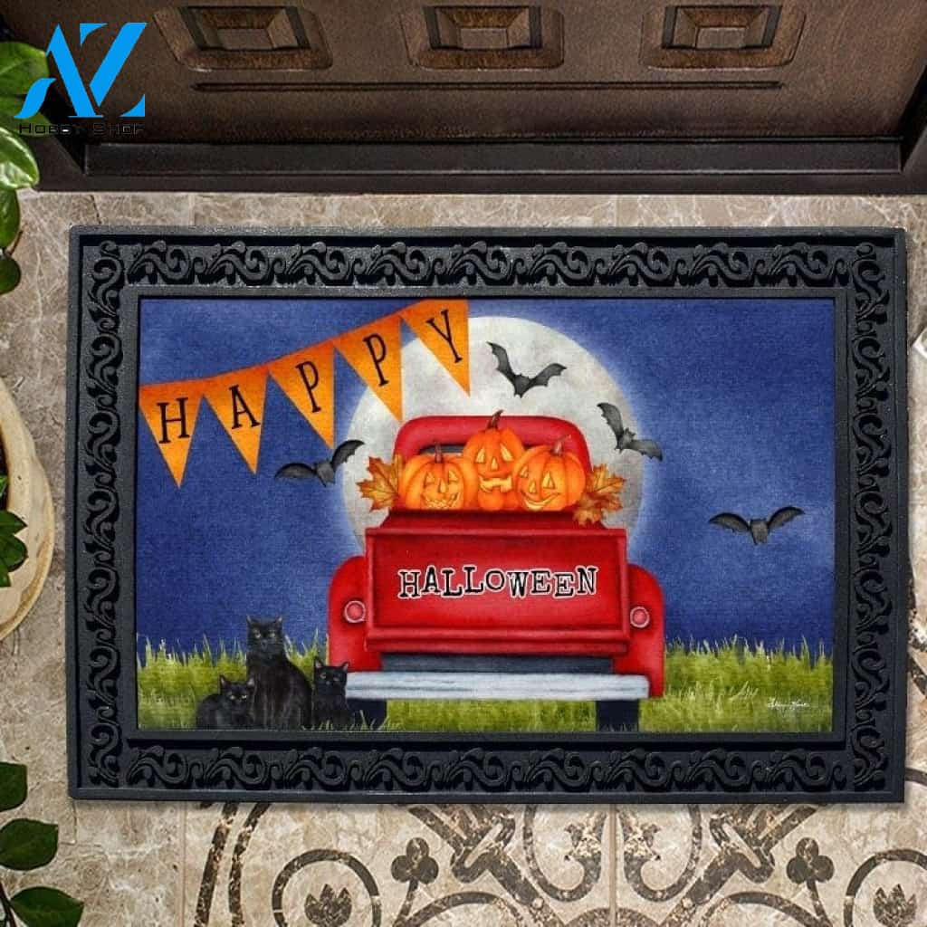 Happy Halloween Red Truck Doormat - 18
