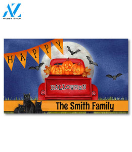Happy Halloween Red Truck Personalized Doormat - 18" x 30"