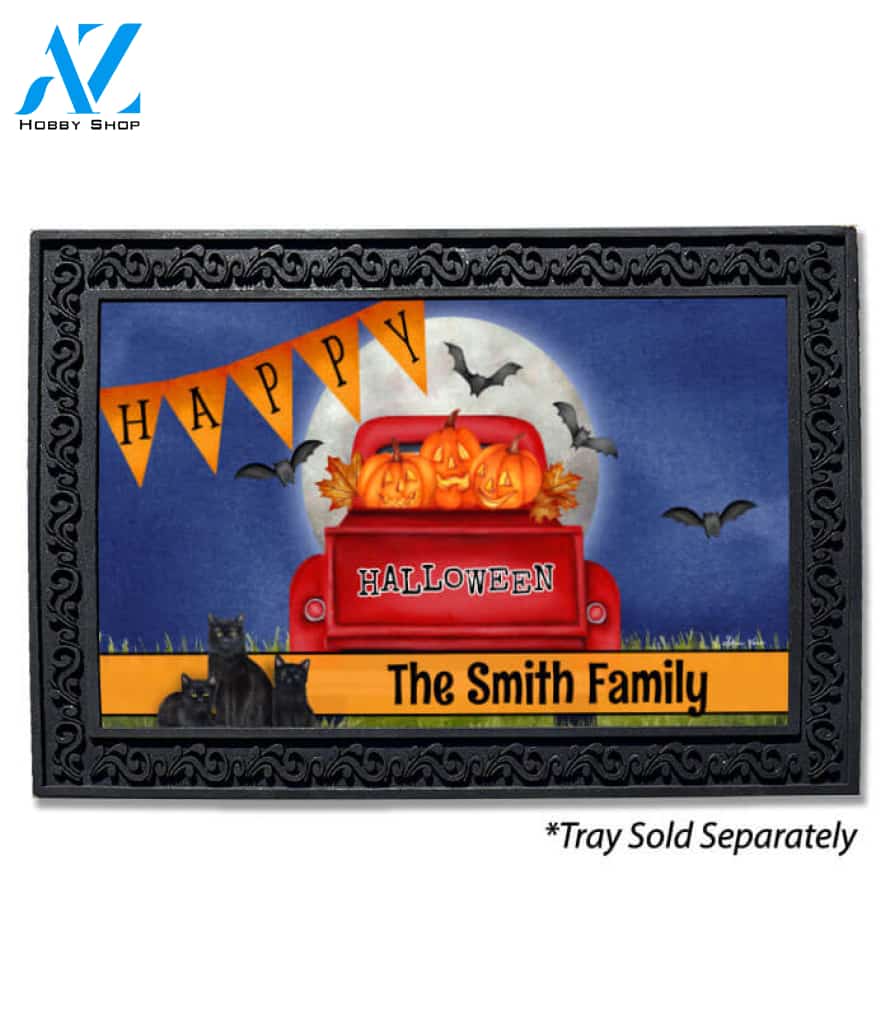 Happy Halloween Red Truck Personalized Doormat - 18" x 30"