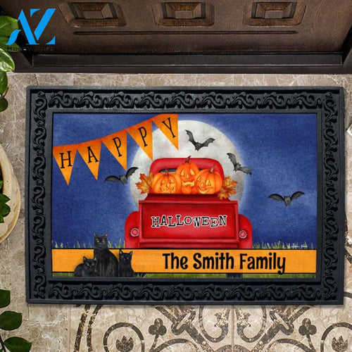 Happy Halloween Red Truck Personalized Doormat - 18" x 30"