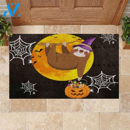 Happy Halloween , Sloth Halloween Witch Sunset Doormat, Gift For Family Friends Home Decor Warm House Gift Welcome Mat