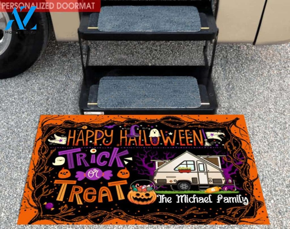 Happy Halloween Trick Or Treat Camping - Personalized Doormat