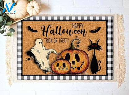 Happy Halloween Trick Or Treat Doormat Welcome Mat Housewarming Gift Home Decor Funny Doormat Gift For Cat Lovers Gift For Friend