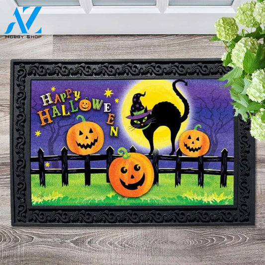 Happy Halloween Witch Cat Doormat - 18" x 30"