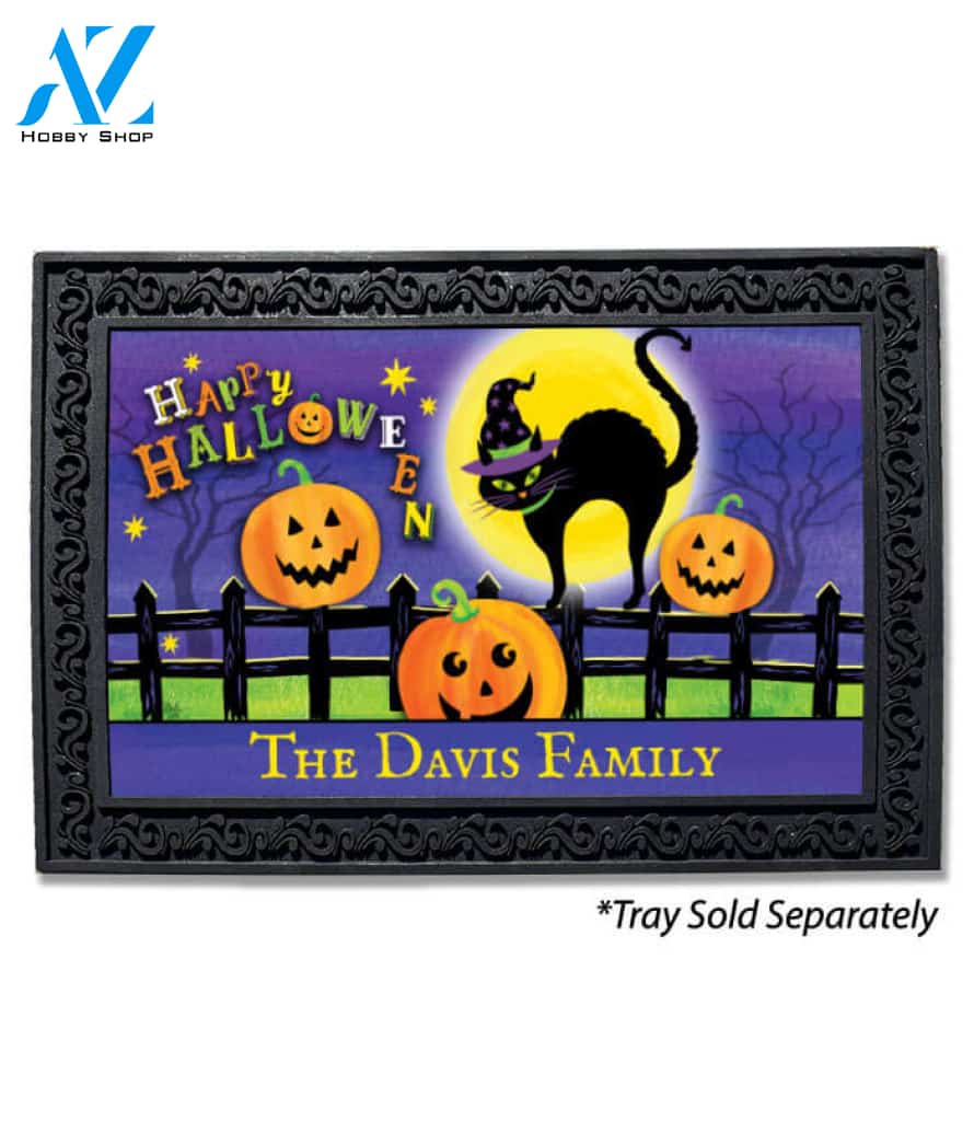Happy Halloween Witch Cat Personalized Doormat - 18" x 30"