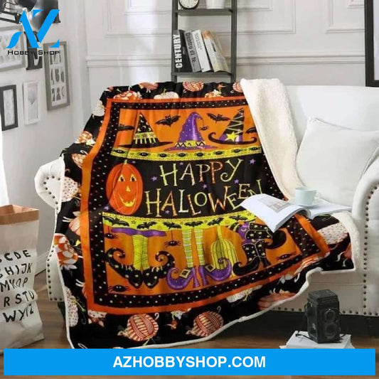 Happy Halloween Witch Hat Halloween Fleece Blanket Funny Halloween Gift, Halloween Decor