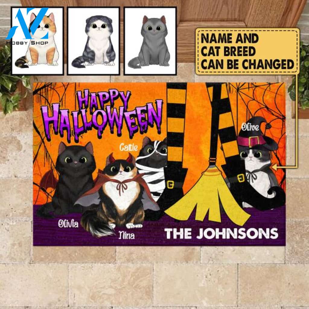 Happy Halloween With Cat - Personalized Doormat