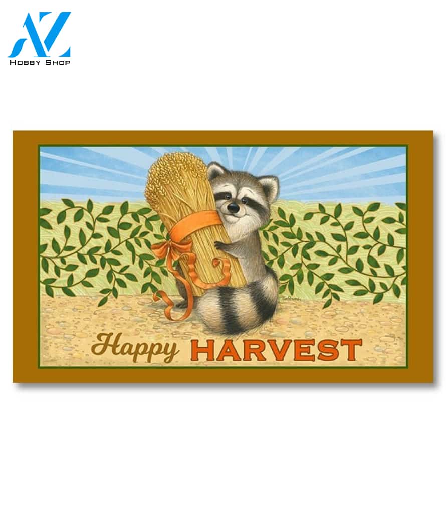 Happy Harvest Racoon Doormat - 18" x 30"