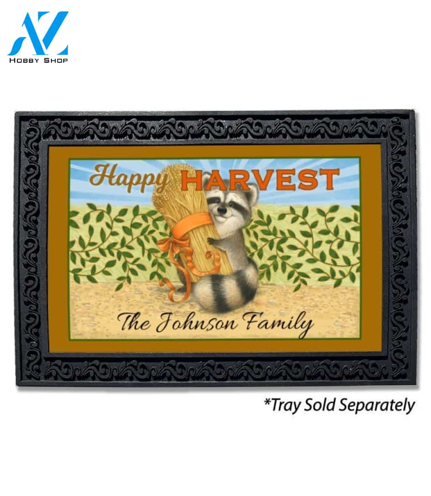 Happy Harvest Racoon Personalized Doormat - 18" x 30"
