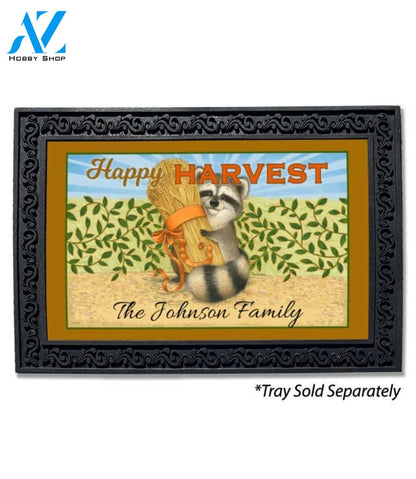 Happy Harvest Racoon Personalized Doormat - 18" x 30"