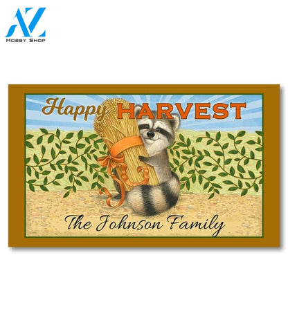 Happy Harvest Racoon Personalized Doormat - 18" x 30"