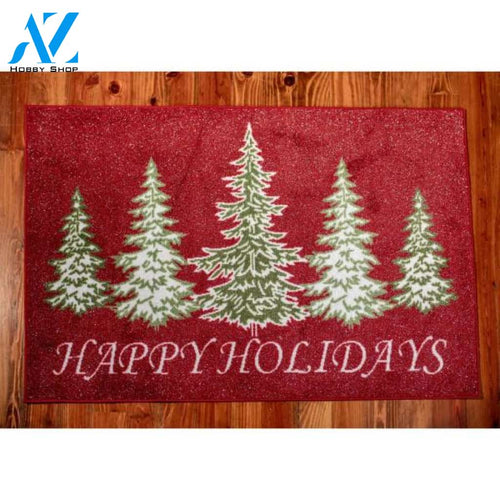 Happy Holiday Christmas Trees Red Doormat Indoor And Outdoor Mat Entrance Rug Sweet Home Decor Housewarming Gift Gift Friend Family Christmas Holiday