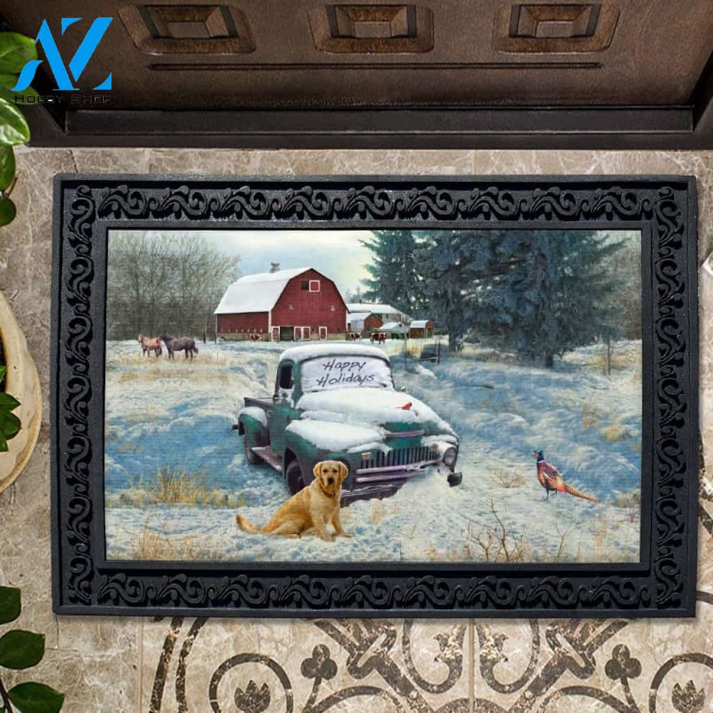 Happy Holiday Farm Truck Doormat - 18