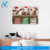 Happy Holiday Joy In The World Merry Christmas Cow Canvas Wall Art
