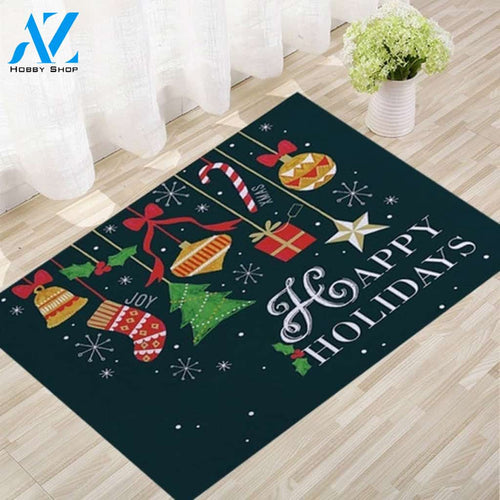 Happy Holidays Christmas Pandent Pattern Indoor and Outdoor Mat Entrance Rug Sweet Home Decor Housewarming, Gift For Friend Family Christmas Holiday