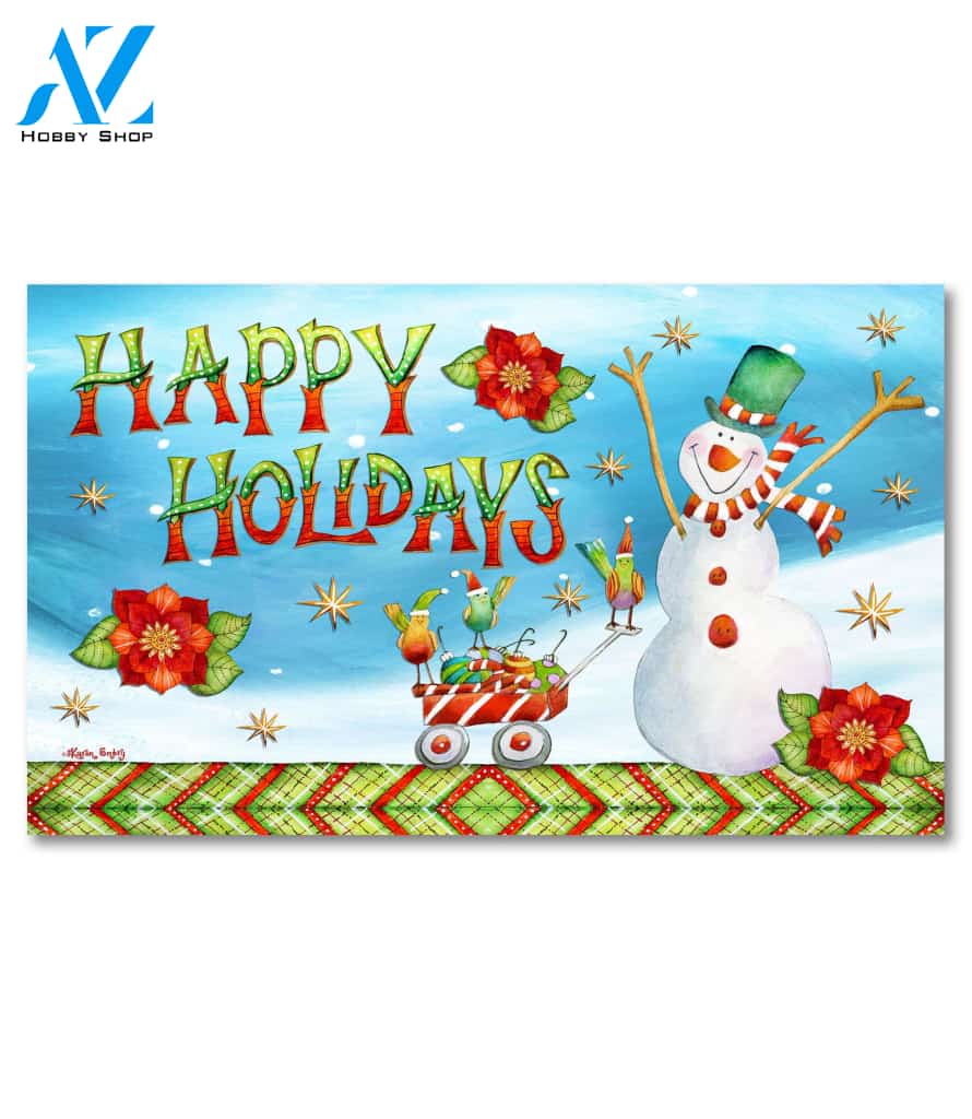 Happy Holidays Snowman Doormat - 18" x 30"