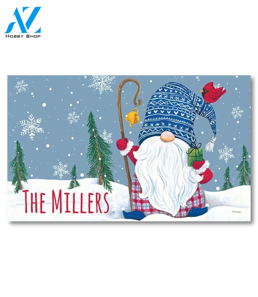 Happy Holidays Winter Gnome Personalized Doormat - 18" x 30"