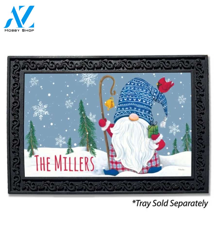 Happy Holidays Winter Gnome Personalized Doormat - 18" x 30"