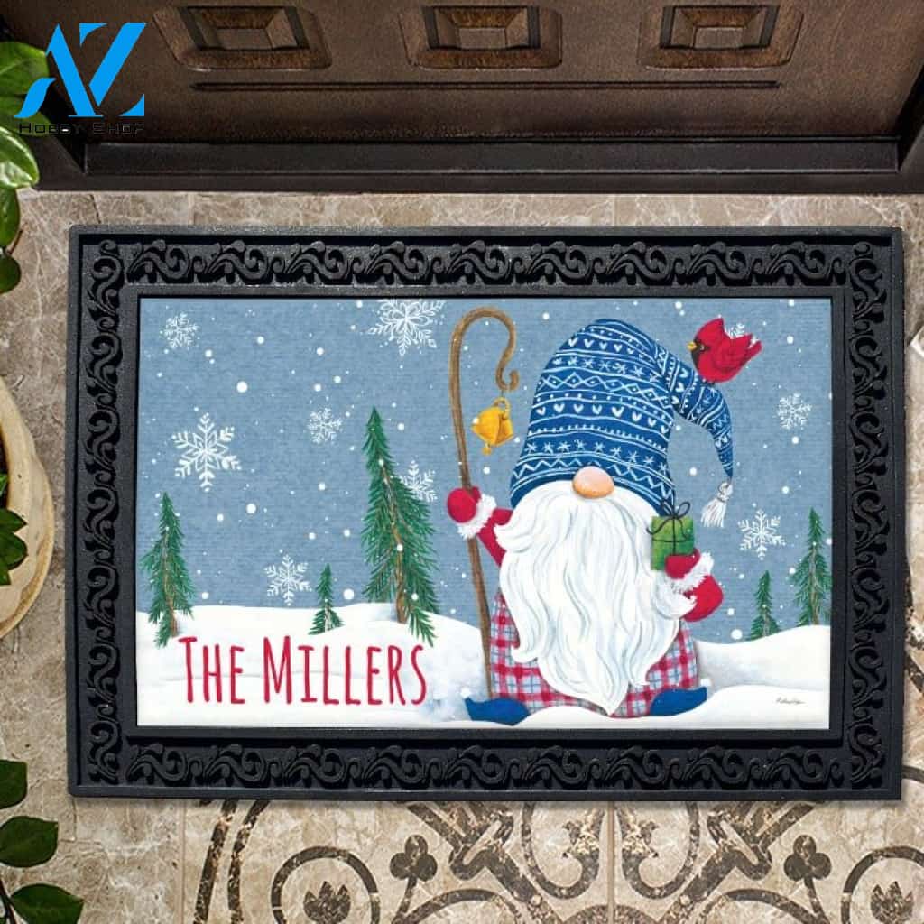 Happy Holidays Winter Gnome Personalized Doormat - 18" x 30"