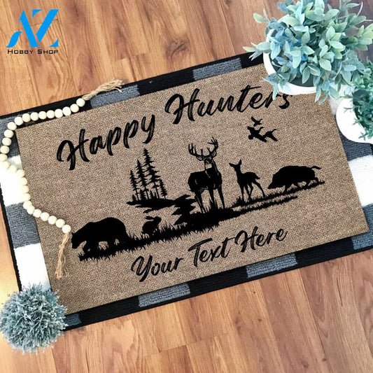 Happy hunters custom outdoor doormat, Custom Text hunting Doormat