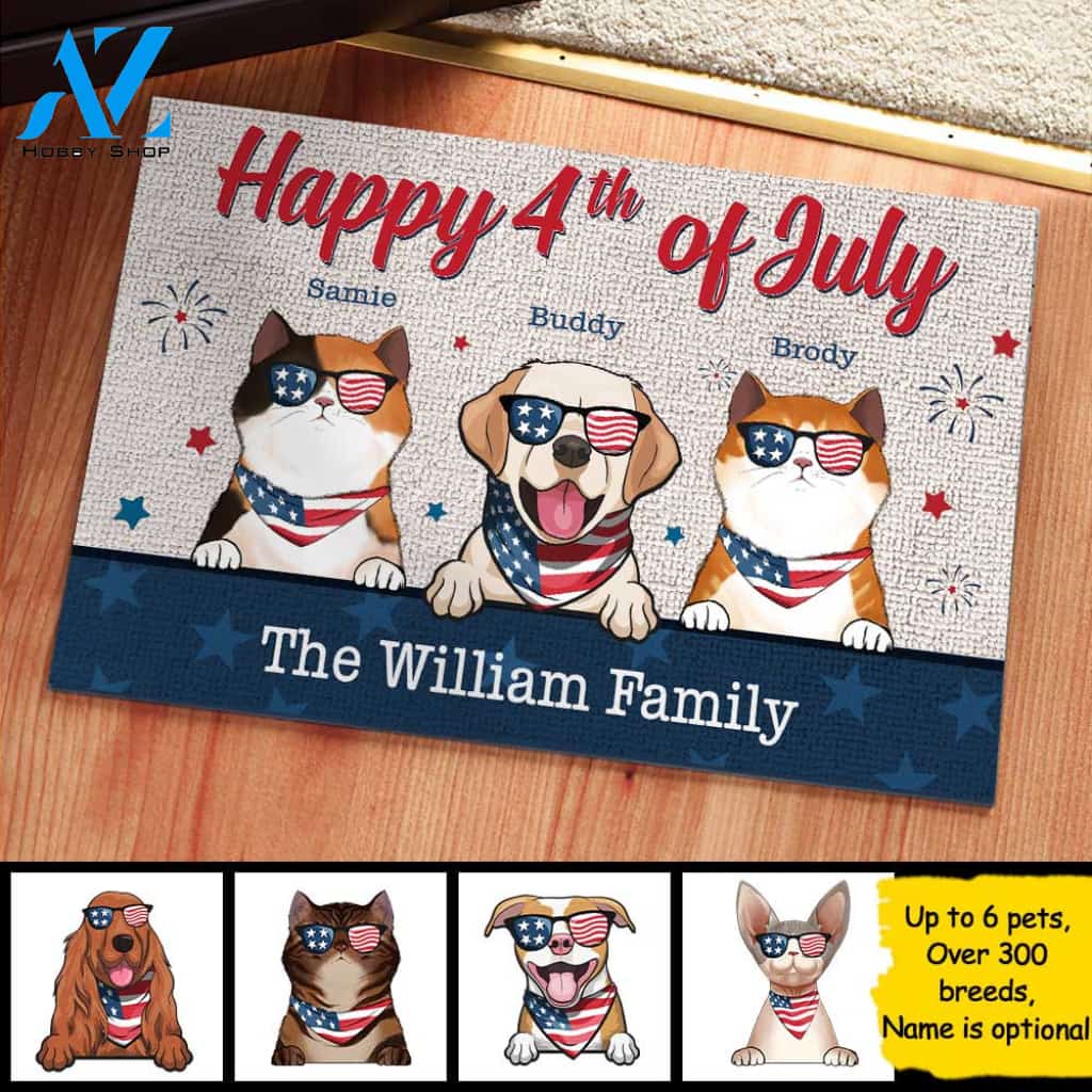 Happy Independence Day - 4th Of July Funny Personalized Pet Doormat (Cat & Dog) 