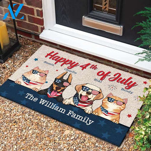 Happy Independence Day - 4th Of July Funny Personalized Pet Doormat (Cat & Dog) 