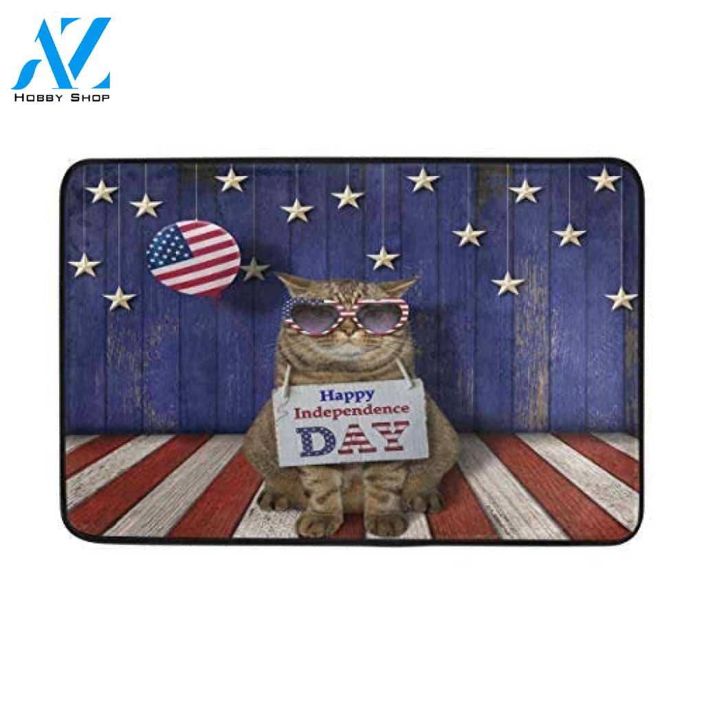 Happy Independence Day Doormat Welcome Mat House Warming Gift Home Decor Gift for Cat Lovers Funny Doormat Gift Idea