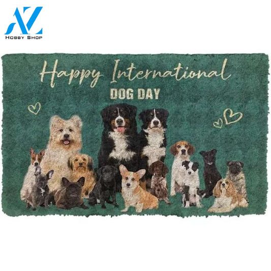 Happy International Dog Day Gearhumans Custom Doormat Warm House Gift Welcome Mat Gift for Friend Family