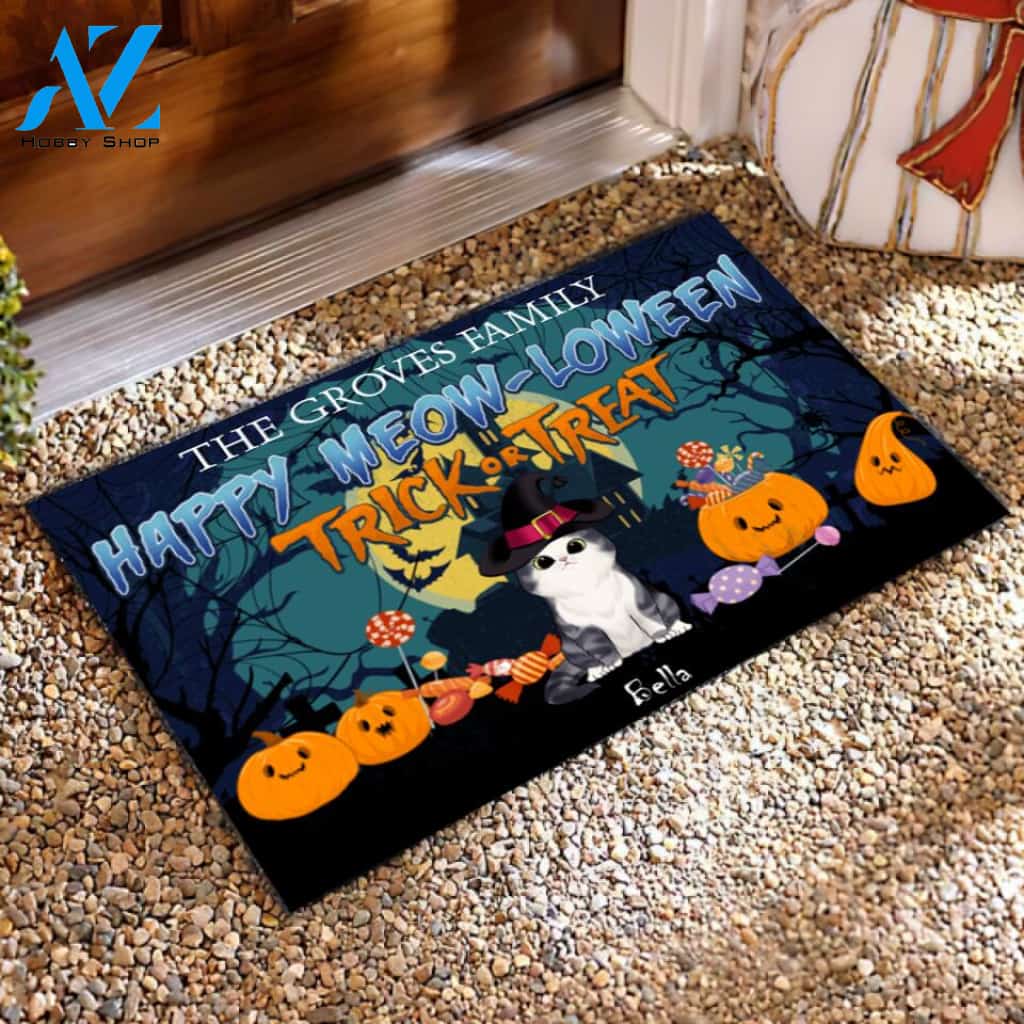 Happy Meow-Loween Trick Or Treat Cat - Personalized Doormat