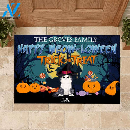 Happy Meow-Loween Trick Or Treat Cat - Personalized Doormat