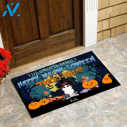 Happy Meow-Loween Trick Or Treat Cat - Personalized Doormat