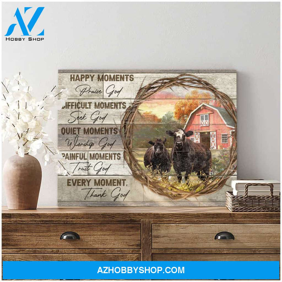Happy Moments Angus Cow Farm Canvas Wall Art Decor