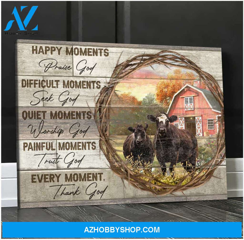 Happy Moments Angus Cow Farm Canvas Wall Art Decor