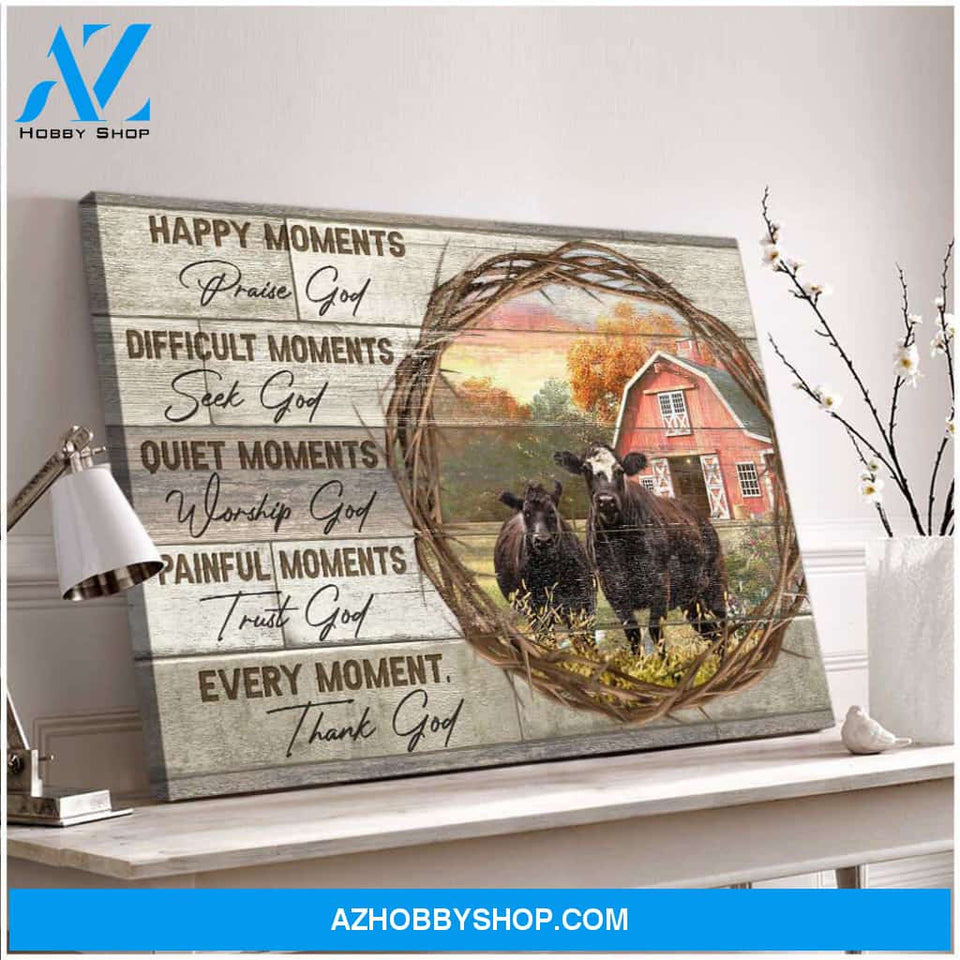 Happy Moments Angus Cow Farm Canvas Wall Art Decor