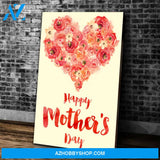 Happy Mothers Day Rose Heart Canvas Wall Art, Thank You Gifts For Mother’s Day