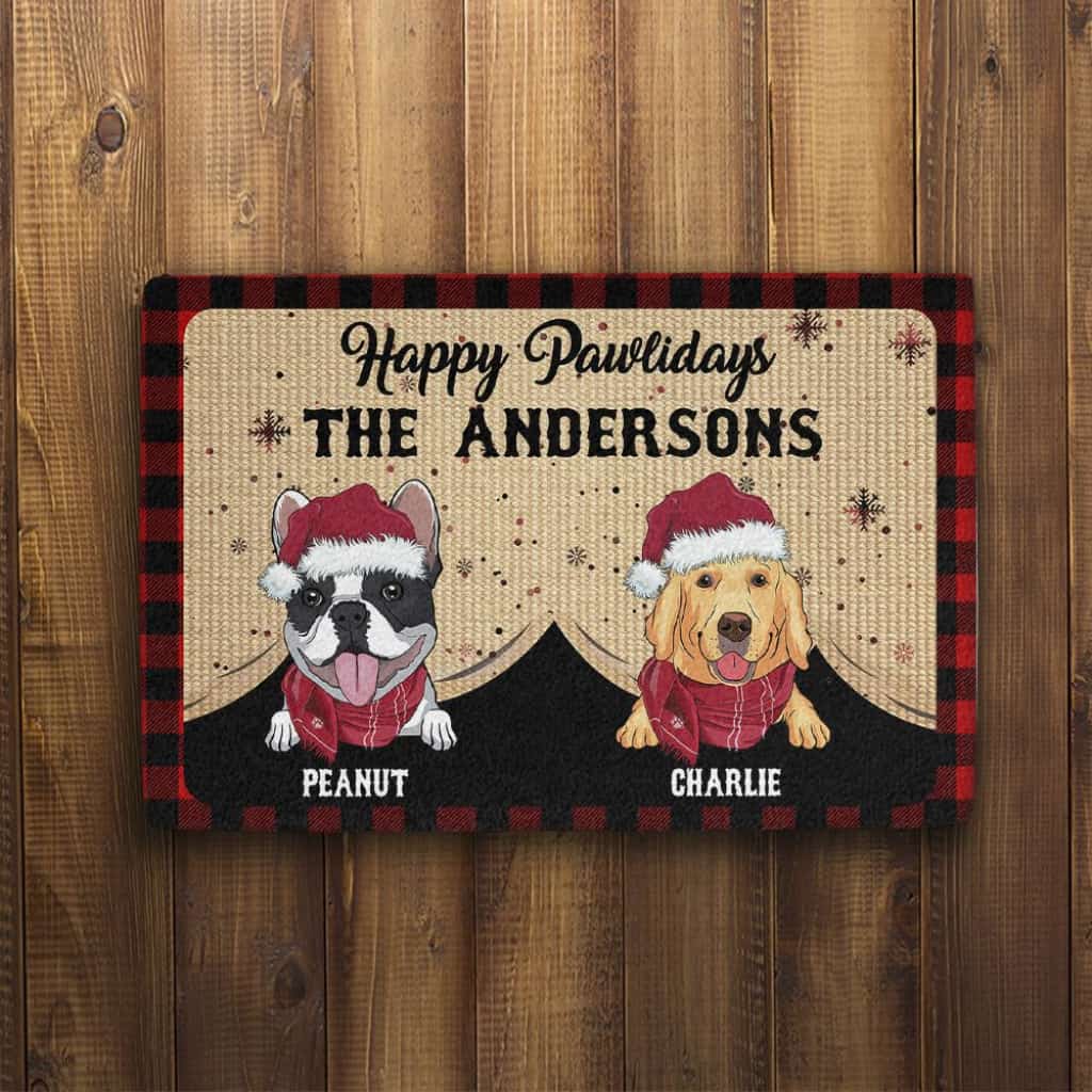 Happy Pawlidays - Personalized Custom Doormat