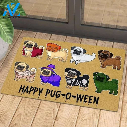 Happy Pug-o-ween Halloween Dog Doormat Welcome Mat Housewarming Gift Home Decor Funny Doormat Gift For Dog Lovers Gift For Friend