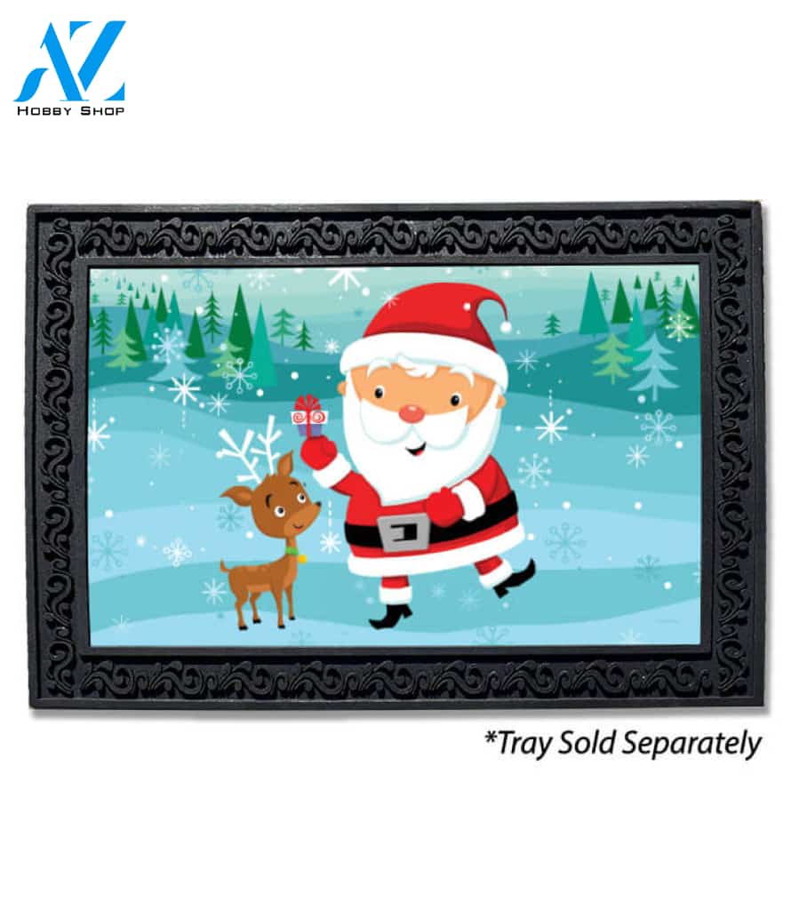 Happy Santa and Reindeer Doormat - 18" x 30"