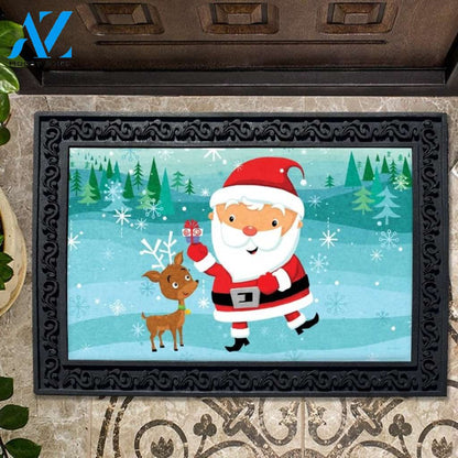 Happy Santa and Reindeer Doormat - 18" x 30"