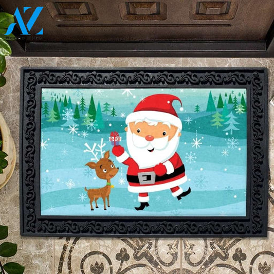 Happy Santa and Reindeer Doormat - 18" x 30"