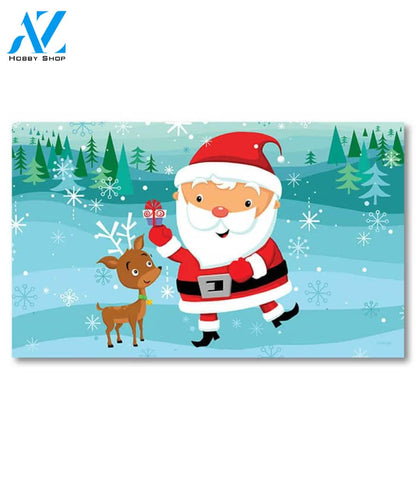 Happy Santa and Reindeer Doormat - 18" x 30"