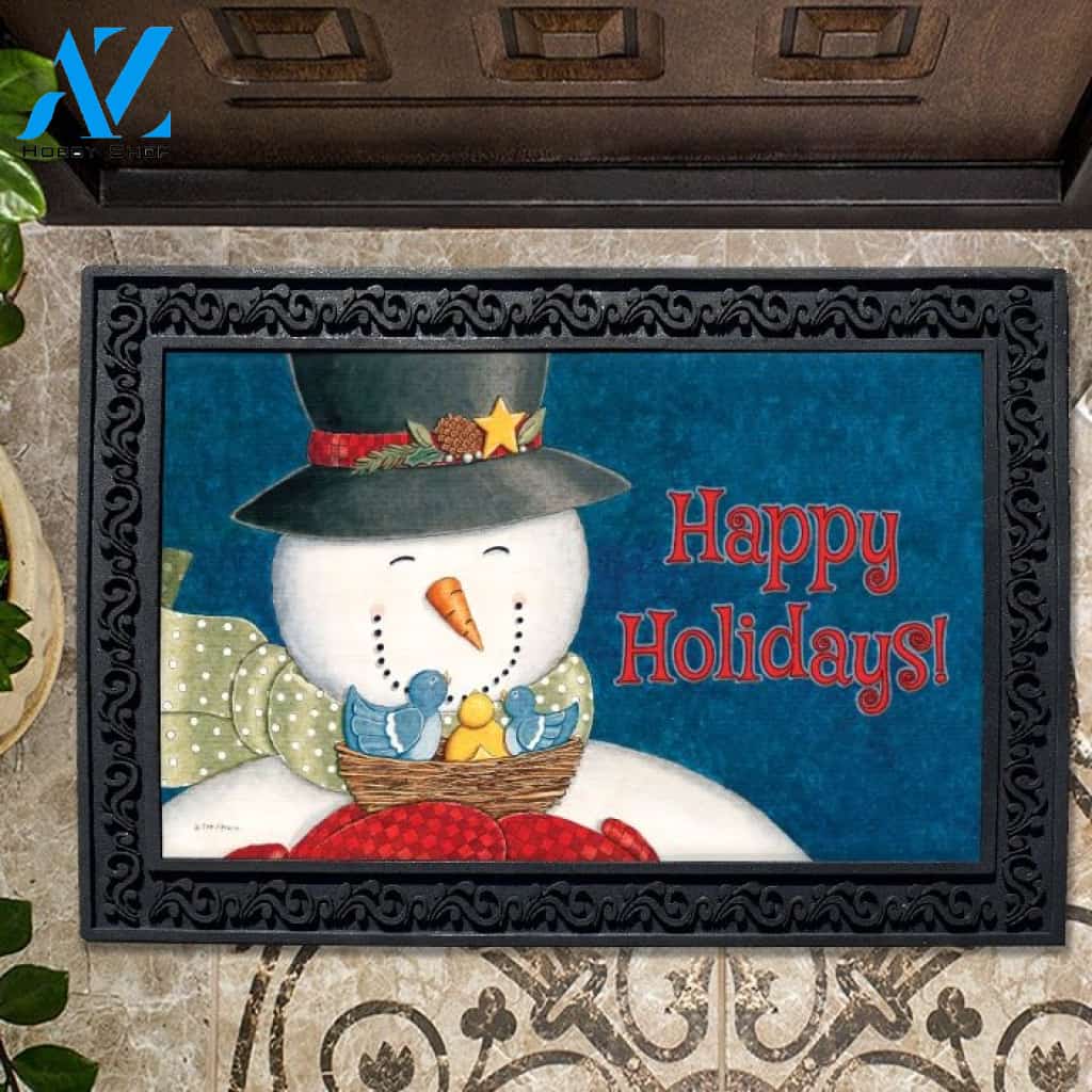 Happy Snowman and Birds Doormat - 18" x 30"