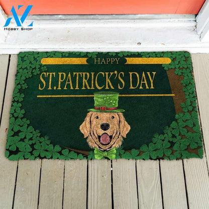 Gearhumans Gearhuman 3D Happy St Patrick Day Golden Retriever Custom Doormat