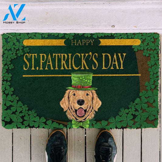 Gearhumans Gearhuman 3D Happy St Patrick Day Golden Retriever Custom Doormat