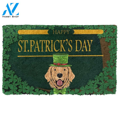 Gearhumans Gearhuman 3D Happy St Patrick Day Golden Retriever Custom Doormat