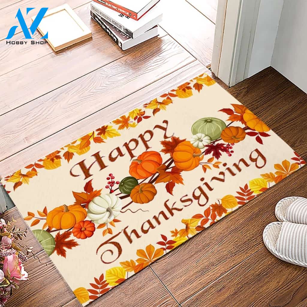 Happy Thanksgiving Creeper Pumpkin Indoor and Outdoor Mat Entrance Rug Sweet Home Decor Housewarming Gift for Friend Family