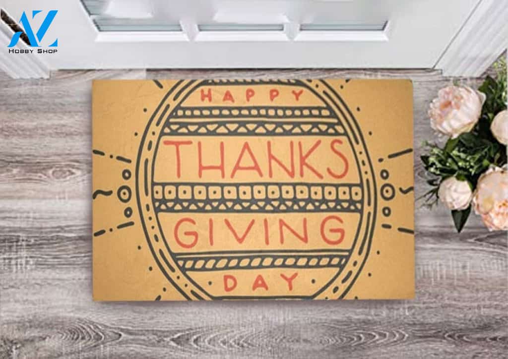 Happy Thanksgiving Day Funny Doormat Indoor and Outdoor Mat Entrance Rug Sweet Home Decor Housewarming Gift For Friend Family