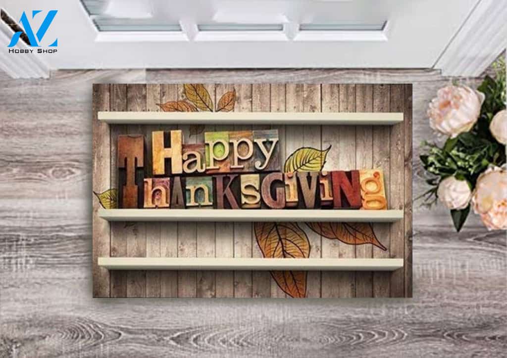 Happy Thanksgiving Day Wooden With Traditional Holiday Doormat Welcome Mat Housewarming Home Decor Funny Doormat Gift Idea