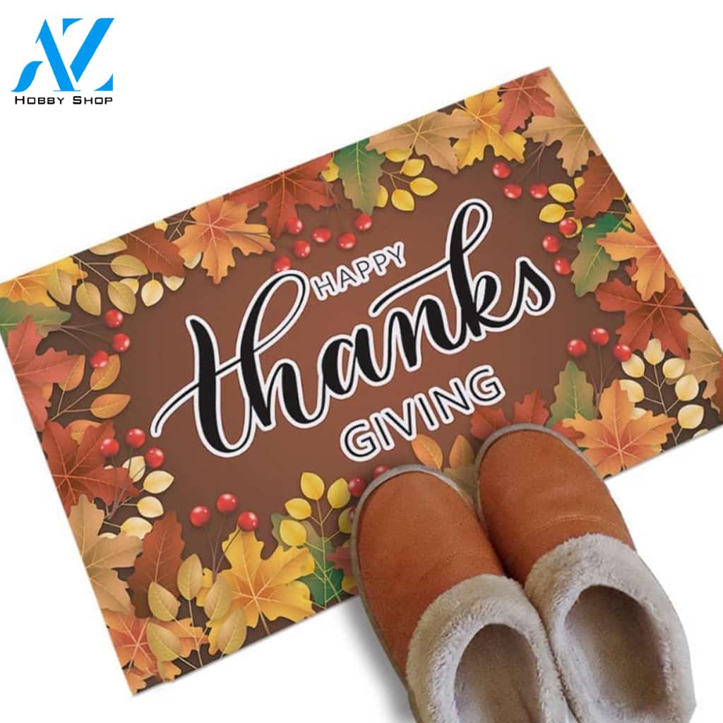 Happy Thanksgiving Leaves Indoor and Outdoor Mat Entrance Rug Sweet Home Decor Housewarming, Gift For Friend Family