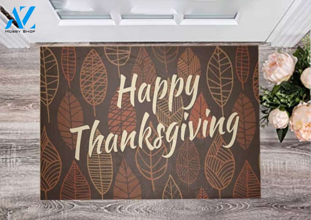 Happy Thanksgiving Leaves Pattern Doormat Welcome Mat Housewarming Home Decor Funny Doormat Gift for Friend Gift For Thanksgiving